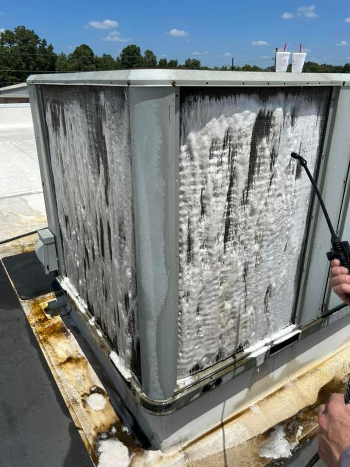 Rooftop HVAC unit cleaning